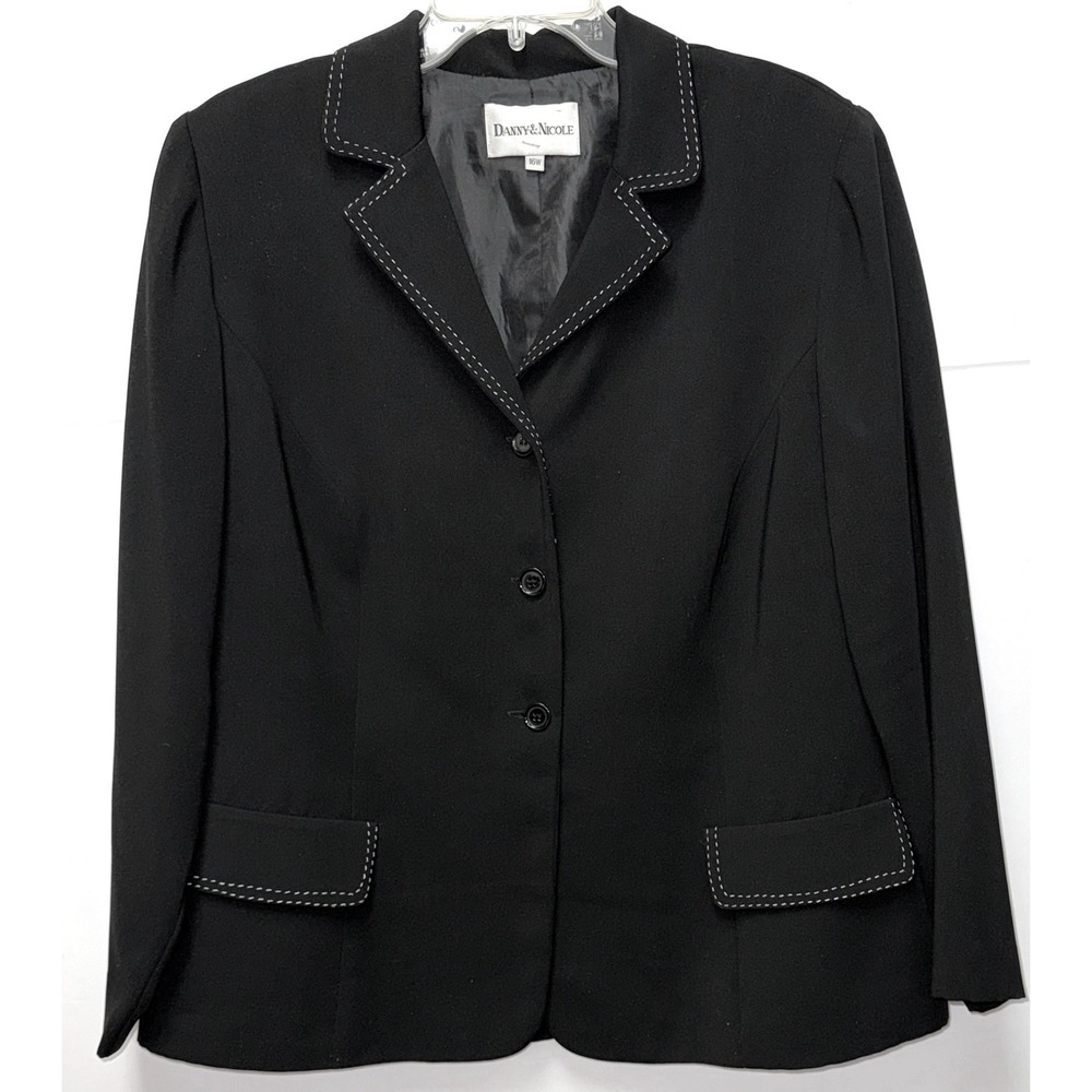 Danny & Nicole Black Blazer White Contrast Stitching 16W Academia Office Career‎